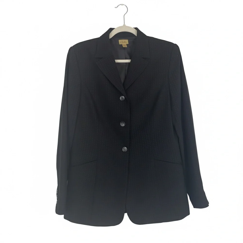 Caslon Black & White Dot Pinstripe Single-Breasted Blazer Jacket - Picture 1 of 6